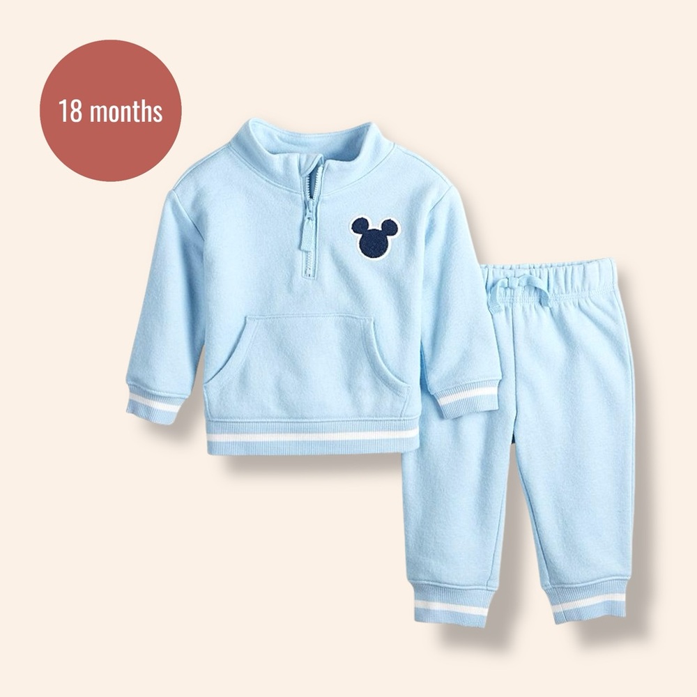 Disney Baby Mickey & Pluto Blue Fleece 2-Piece Pullover & Jogger Set